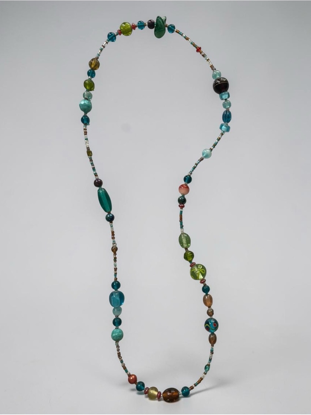 Handcrafted Multicolor Glass Bead Necklace - Green, Teal & Blue